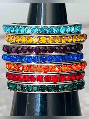 Stackable Multi color size 7 Austrian crystal Stainless Steel Eternity Bands NWT